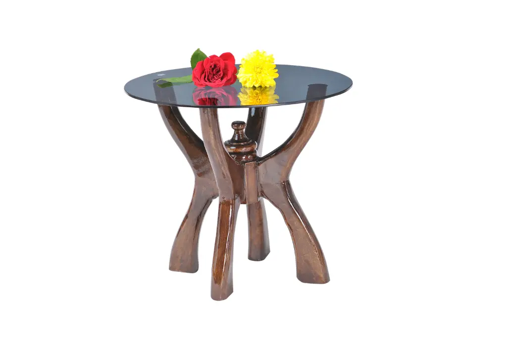 16 Round Side Table Wide Dark Brown Clear Glass Table Top for Spaces Living Room Bedroom Bedside Entryway Home House Balcony Office 16" Black and dark wood 