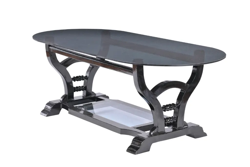 Double Glass Side Curving Modern Farmhouse Living Room Table for Home Office, Apartment. Intricate Side Carving, Perfect for Enhancing Any Living Space With Its Unique Design And Function Lower Space
