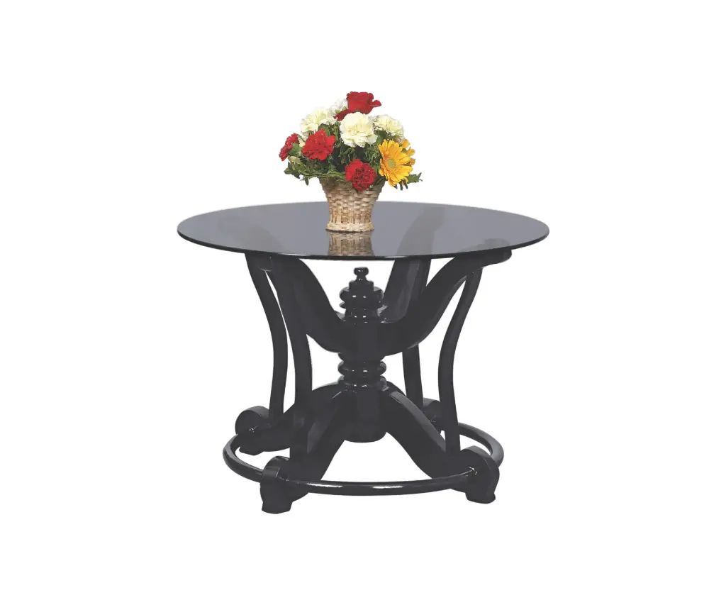 Bangla Mukhi Elegant Solid Wood Round  Side Table With Glass Top with Pedestal Base, 30" Black and Dark Wood 