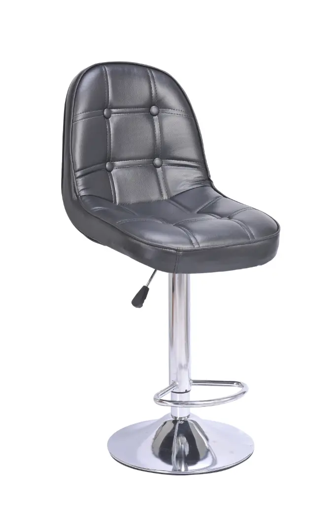 Modern Adjustable Black Leather Bar Stool Featuring  A Sleek  Design with a comfortable Upholstered And Sturdy Chrome Base, Ideal For Contemporary Bar or Kitchen Counter Setting 