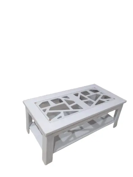 White Coffee Table with Geometric Glass Top