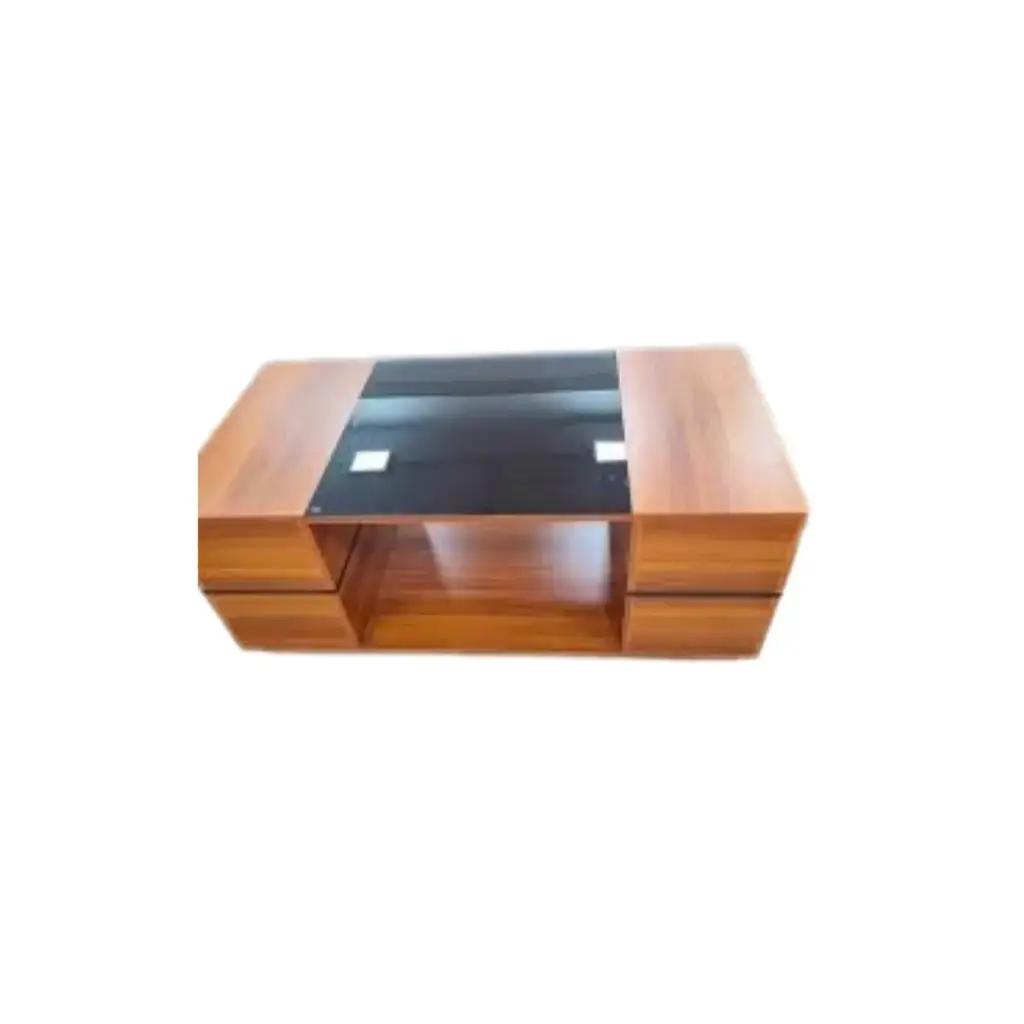 Wooden Coffee Table with Black Glass Top