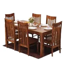 6 Seater Solid Wood Dining Table Set with Slat Back Chairs