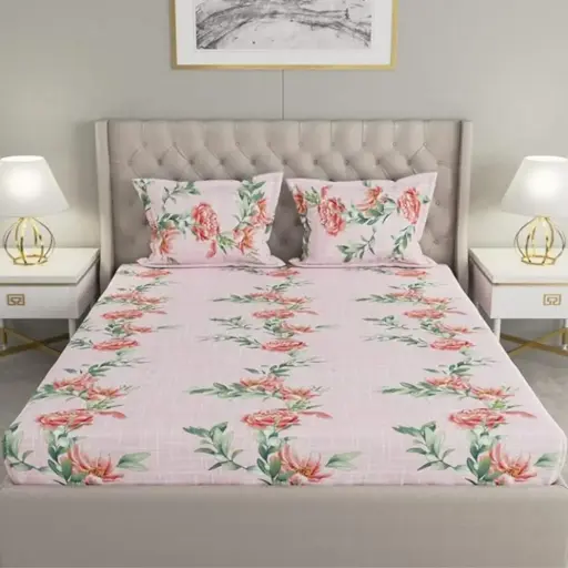 Raymond Home  Cotton Pink Double Bedsheet with 2 Pillow Cove