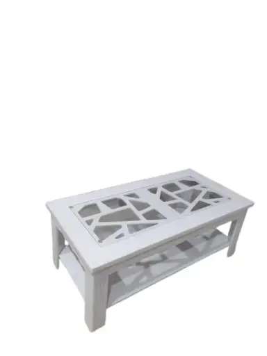 White Coffee Table with Geometric Glass Top