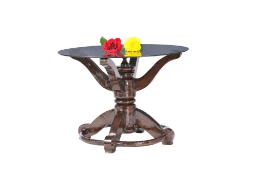 24" Black and Dark wood Bangla Mukhi Elegant Solid Wood Round Side 