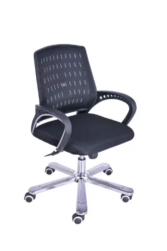 Black mesh Revolving Office Chair Ergonomic And Stylish Seating Solution Featuring A Breathable Net Back, Adjustable Height, and Smooth- Rolling Casters For Optional Comfort And Mobility In Any Office or home Workspace Setting