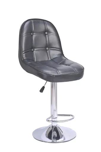 Modern Adjustable Black Leather Bar Stool Featuring  A Sleek  Design with a comfortable Upholstered And Sturdy Chrome Base, Ideal For Contemporary Bar or Kitchen Counter Setting 